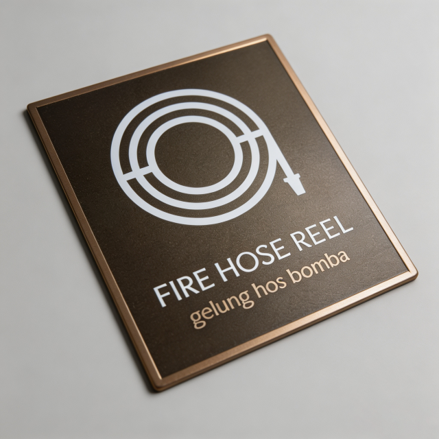 Square Commercial Fire Equipment Signage With Fire Hose Pictogram Symbol