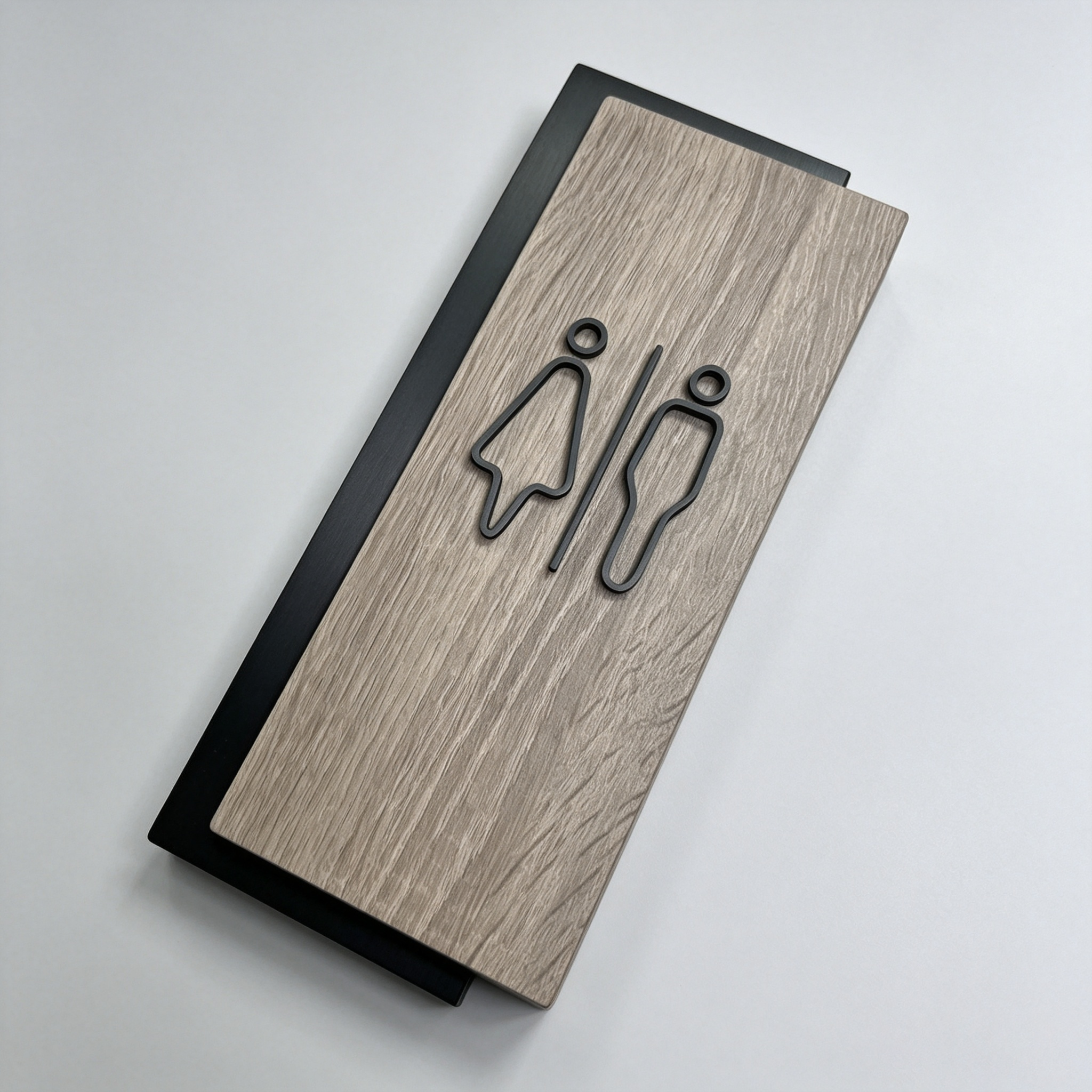 Double‑layer Wooden Effect Toilet Door Sign with 3D Symbols