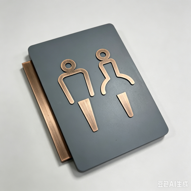 Dual‑Layer Grey Board Toilet Door Sign with 3D Copper Symbols
