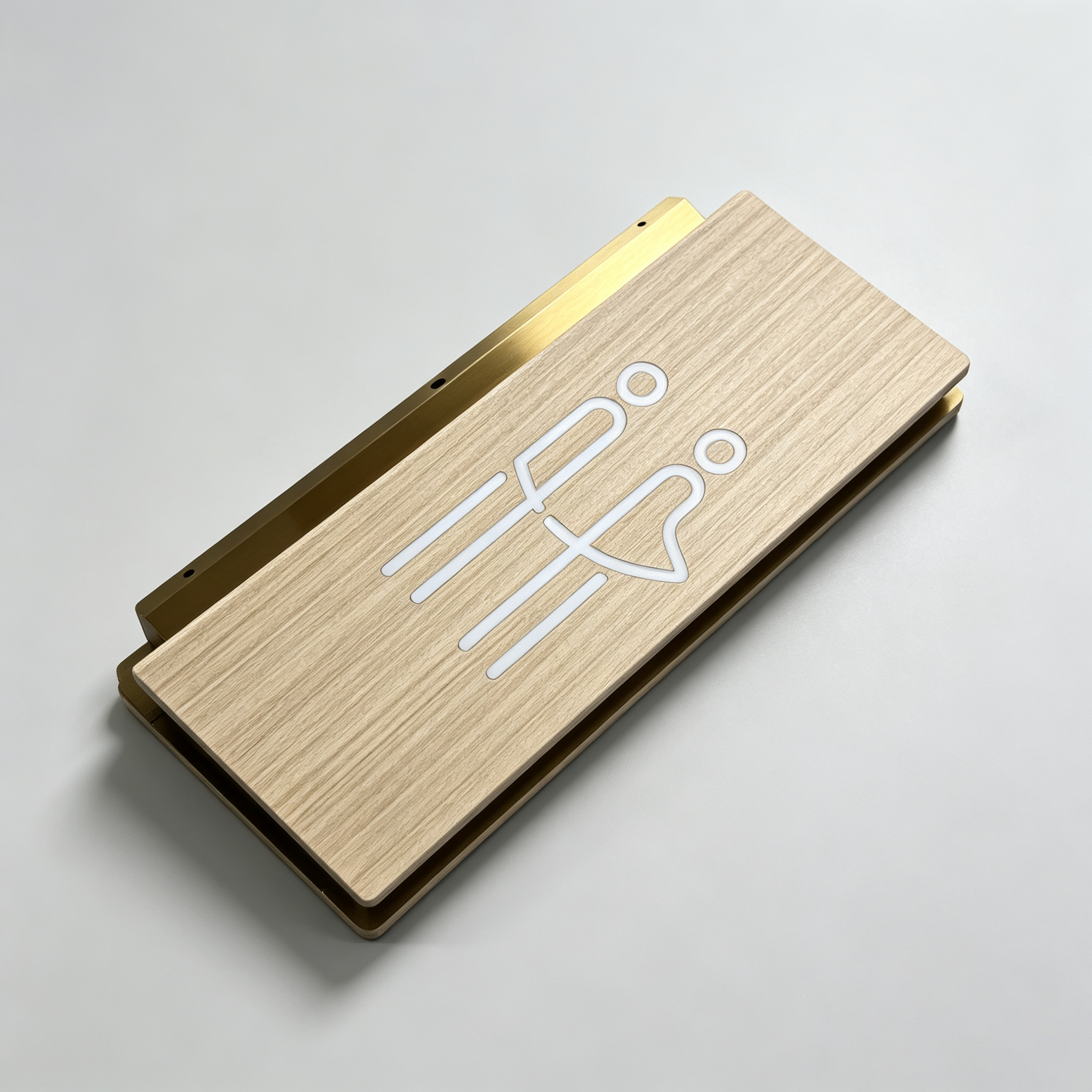 Vertical Wood Look Toilet Door Sign with Raised White Pictogram Icons
