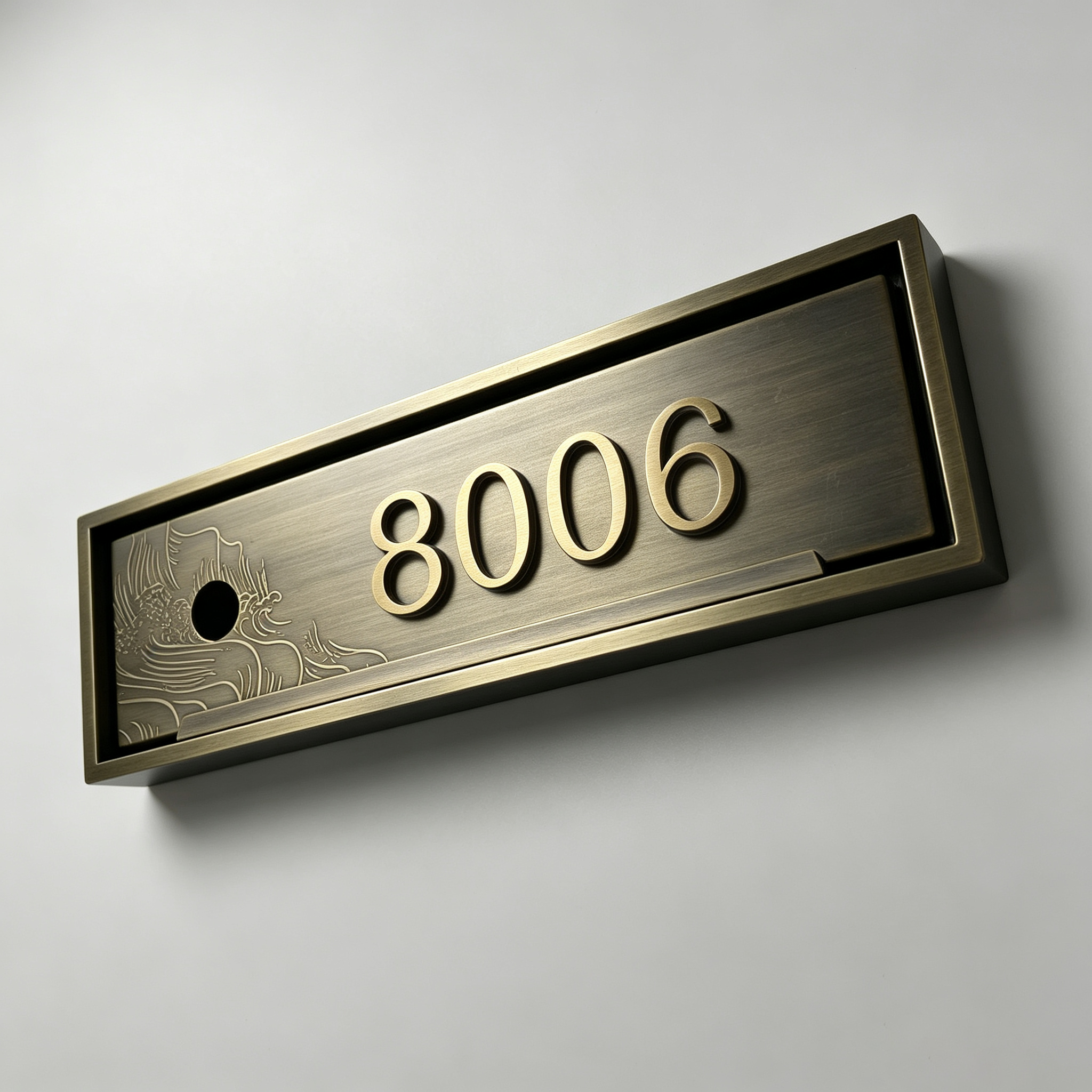 Antique Brass Hotel Room Door Plaque with Doorbell