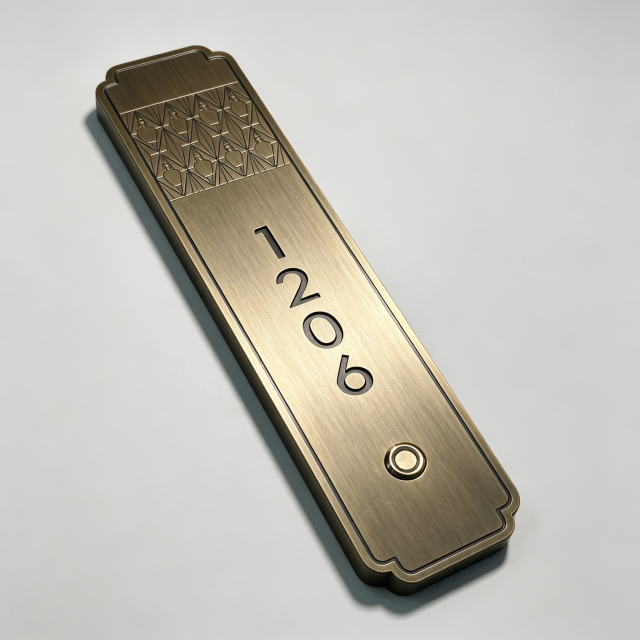 Vintage Brass Hotel Room Number Door Plate With Doorbell Button