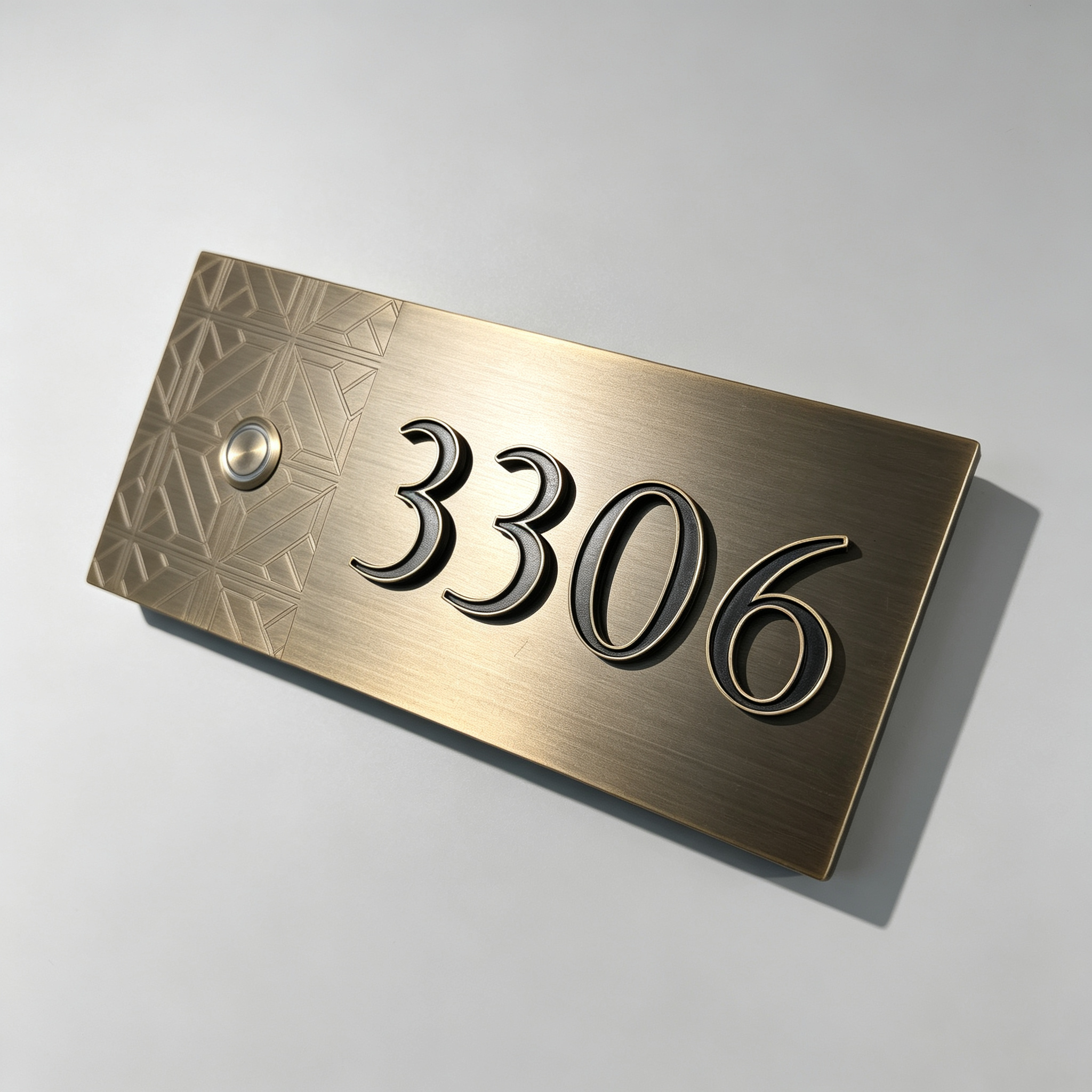 Vintage Brass 3D Raised Hotel Room Number Plate With Doorbell Button