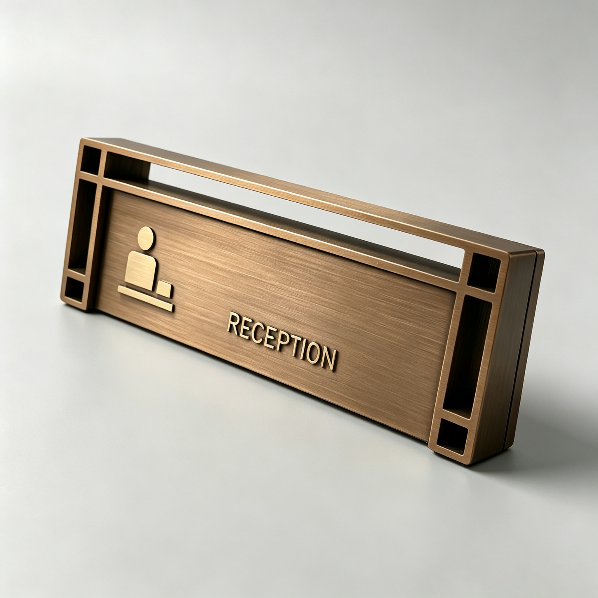 Brushed Bronze Lobby Information Sign Embossed Symbol Wall Mount Plaque
