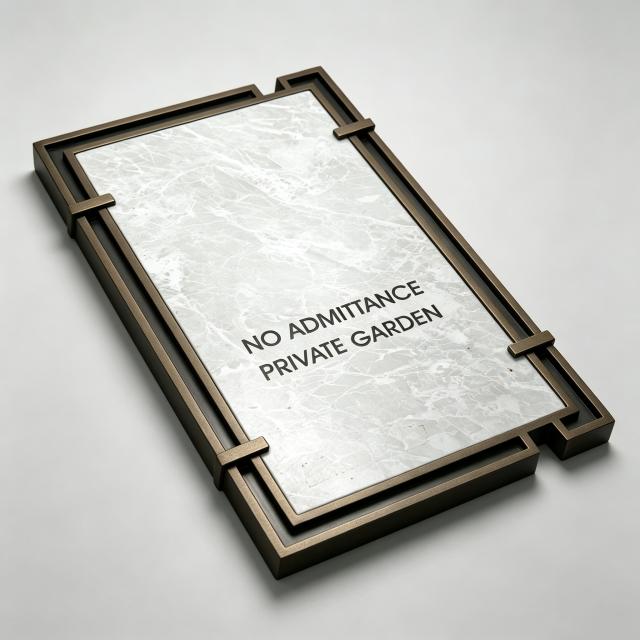 Private Area Wall Sign Marble Texture Facility Warning Plaque With Metal Frame