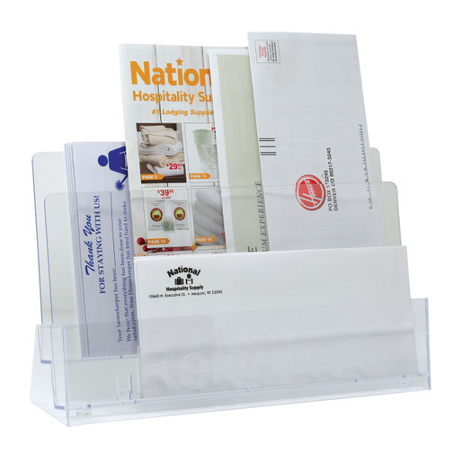 Hotel Lobby Counter Literature Holder Clear Acrylic Facility Display Plaque Stand