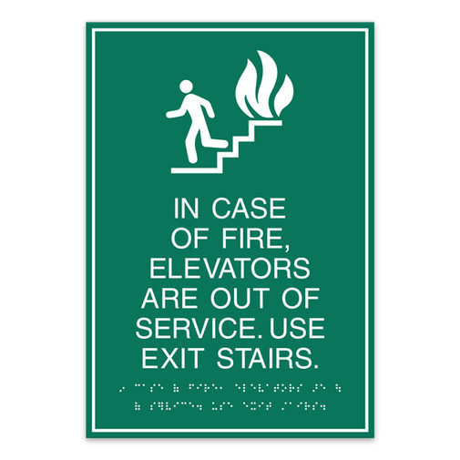 Hotel Building Exit Stairs Warning Plaque, Braille Safety Facility Wall Sign