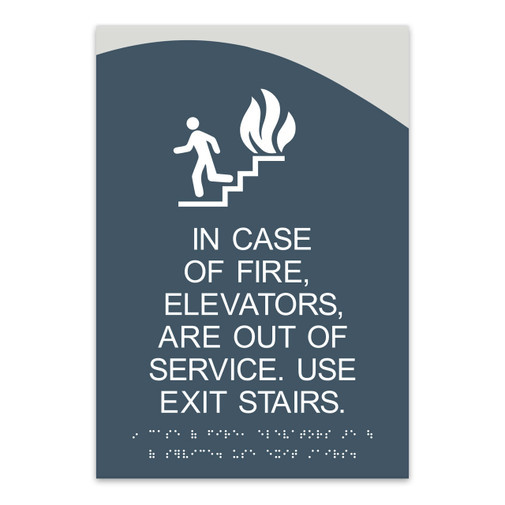 Vertical Braille Fire Warning Plaque In Case Of Fire Use Exit Stairs Facility Sign