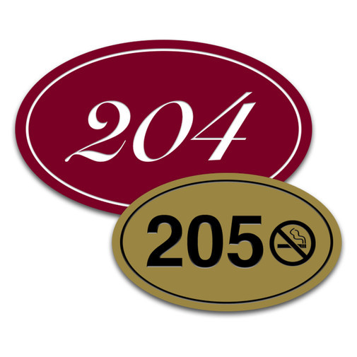 Oval Hotel Engraved Room Number Signs With Symbol Icons