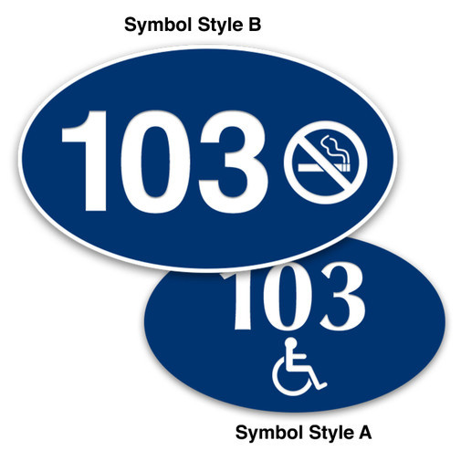 Oval Hotel Engraved Room Number Signs With Symbol Icons
