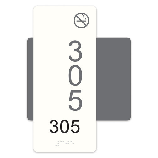 Stainless Steel Metal ADA Braille Apartment & Hotel Room Number Sign with No Smoking Optional