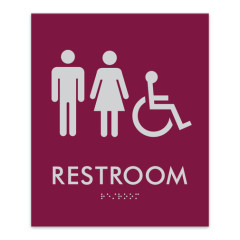 ADA Compliant Tactile Braille Restroom Sign for Commercial Office Building Wall Mount Signages
