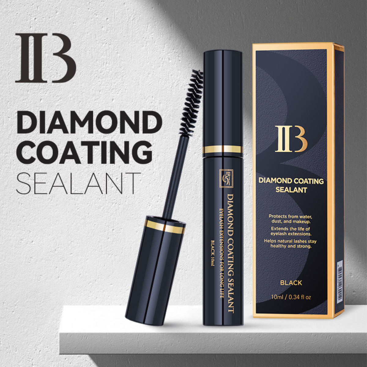 IB Diamond Coating Sealant IB Black Sellador para extensiones de pestañas 10 ml Negro (Sellador en Rimel)