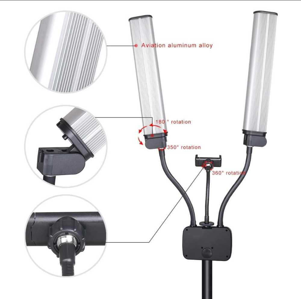 Lampara LED pro de doble brazo, luz ajustable / con soporte de lampara