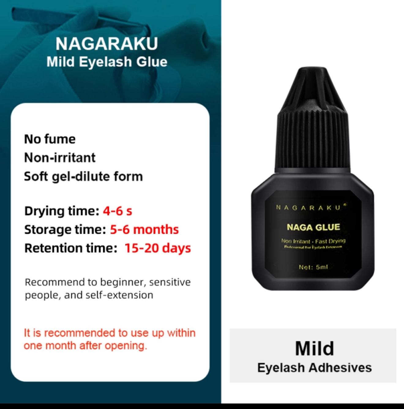 Pegamento Profesional para Extensiones de Pestañas NAGARAKU (en negro o blanco),5ml