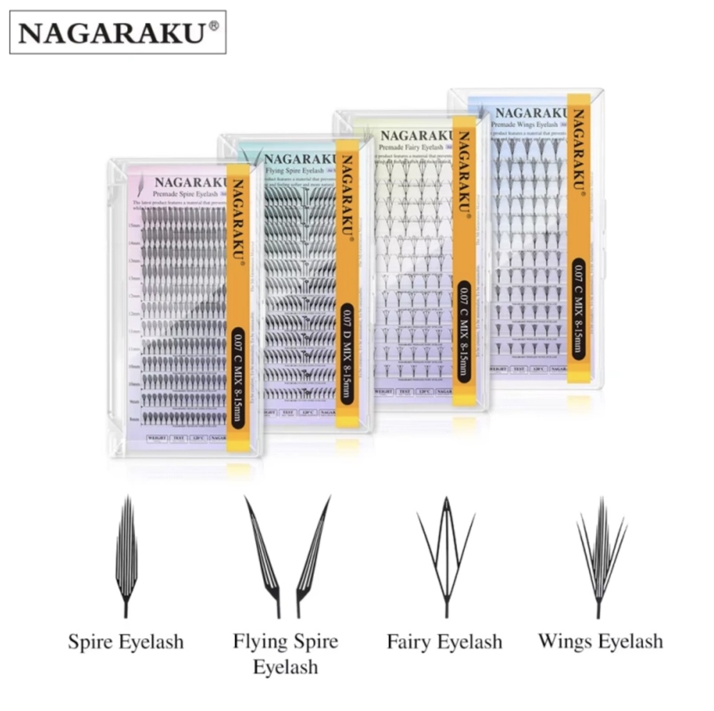 NAGARAKU Pestañas Prefabricadas Estilo Torre (Premade Spire Eyelash) /0.07D 8-15MM