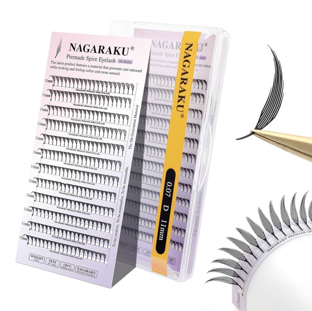 NAGARAKU Pestañas Prefabricadas Estilo Torre (Premade Spire Eyelash) /0.07D 8-15MM