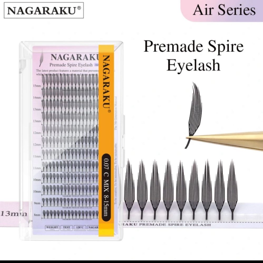 Pestañas prefabricadas en forma de espiral NAGARAKU (0.07 C MIX 8-15mm)