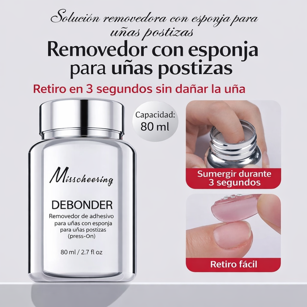 Removedor de Adhesivo para Uñas Postizas con Esponja 80 ml /Paquete con 12 piezas
