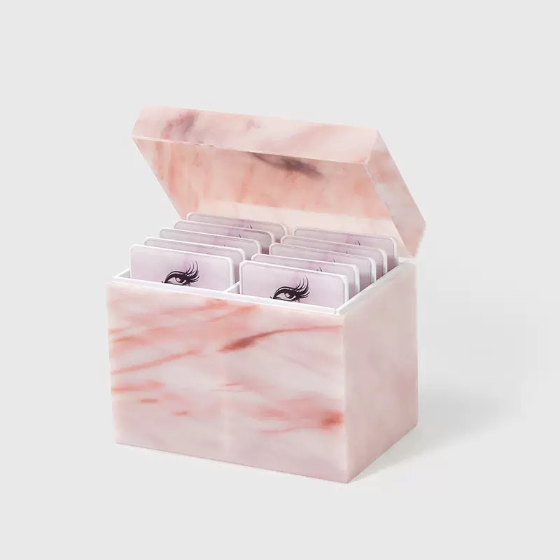 Organizador para Pestañas con Tapa – Estilo Mármol Rosa