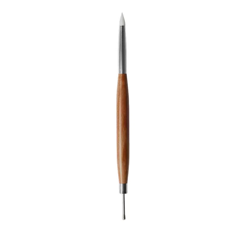 Herramienta Doble para Nail Art con Punta de Silicona y Punta Metálica Mango de Madera /Paquete con 12 piezas