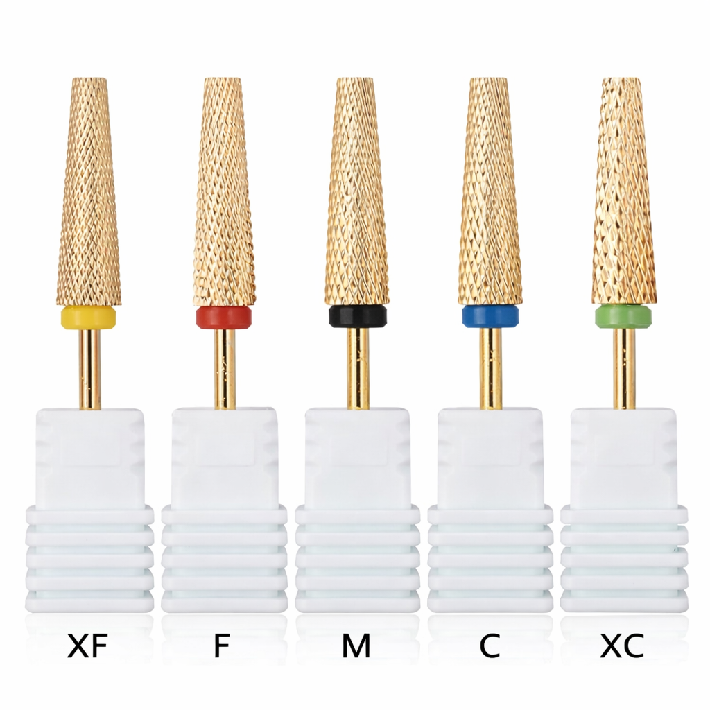 Fresa de carburo para uñas eléctrica Broca dorada para torno de manicura (XF-F-M-C-XC)