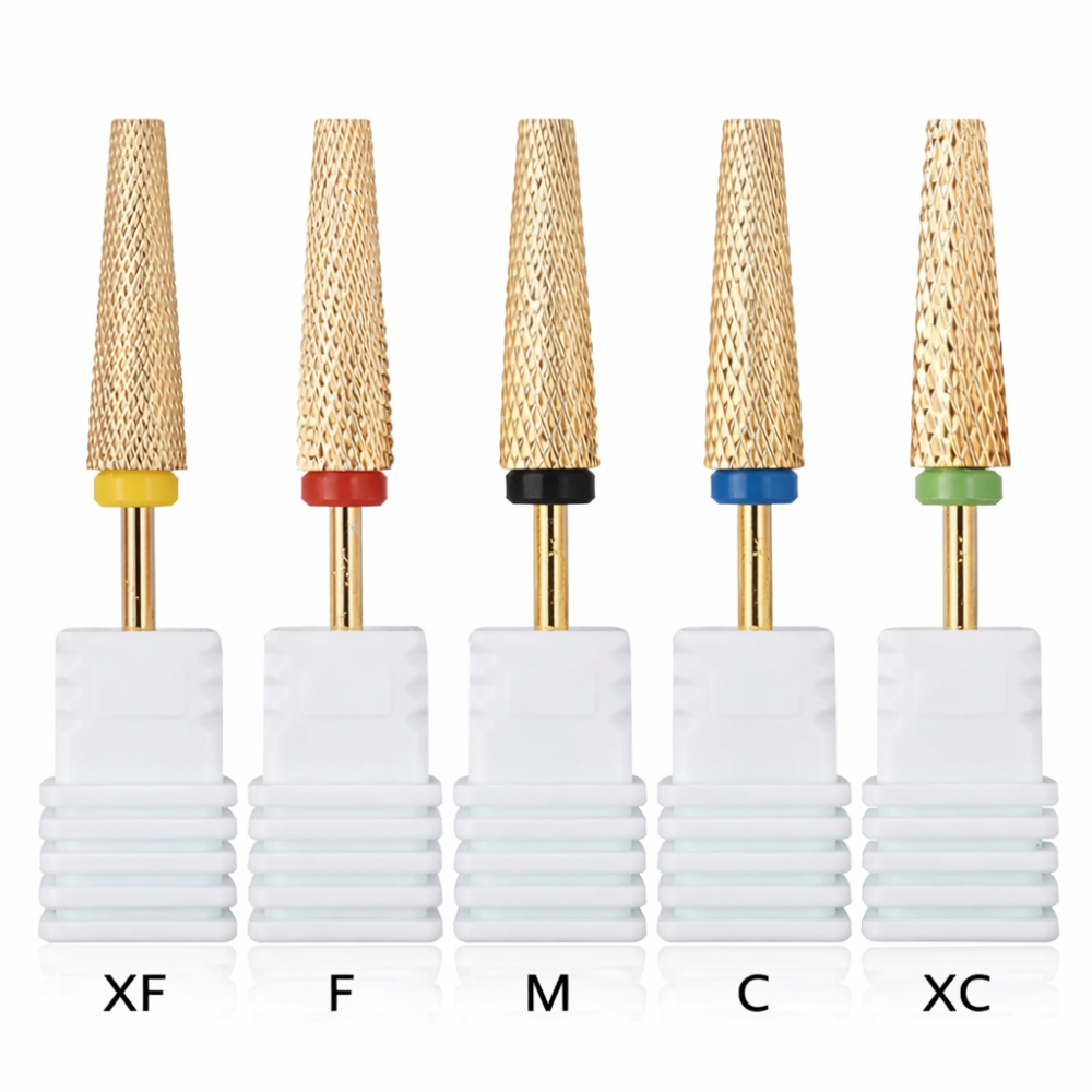 Fresa de carburo para uñas eléctrica Broca dorada para torno de manicura (XF-F-M-C-XC)
