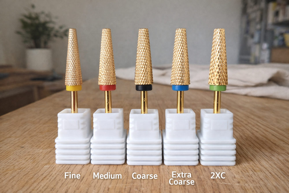 Fresa de carburo para uñas eléctrica Broca dorada para torno de manicura (XF-F-M-C-XC)