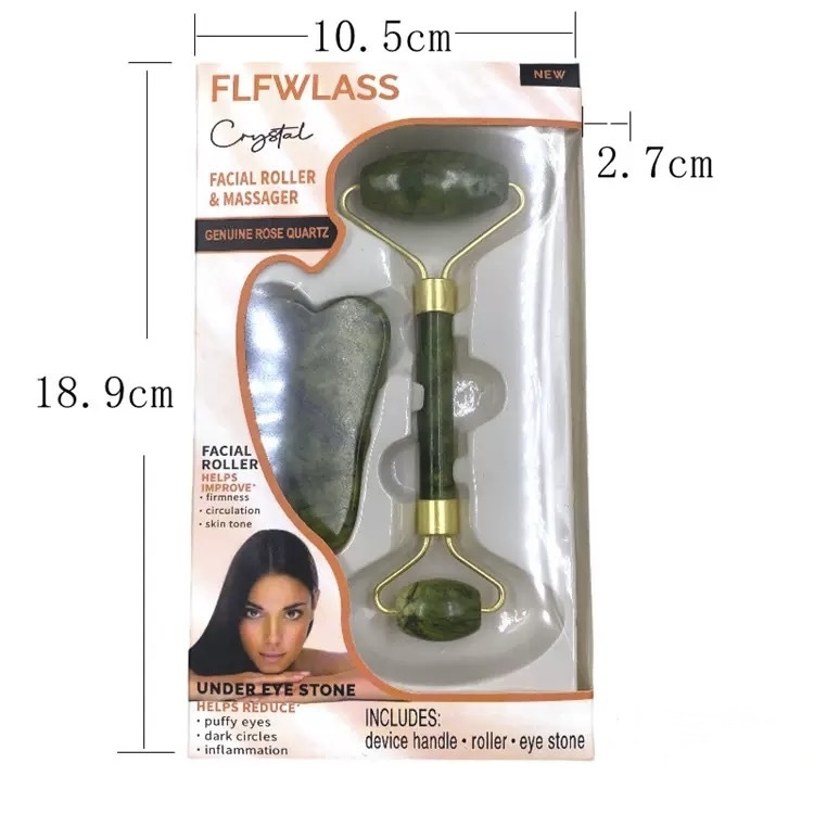 Rodillo facial de jade con piedra gua sha Masajeador facial de cristal natural