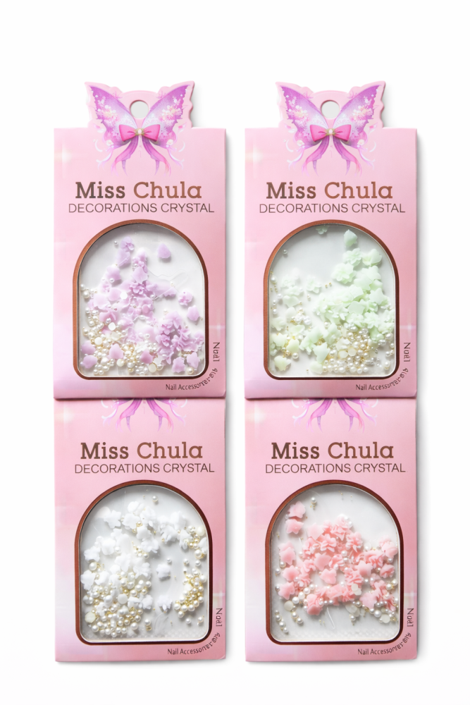 Flores 3D con perlas para uñas /Paquete con 12 piezas