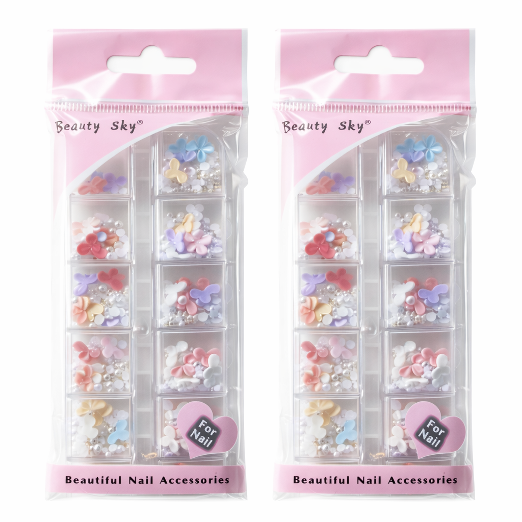 Set flores y mariposas para uñas /Paquete con 12 piezas