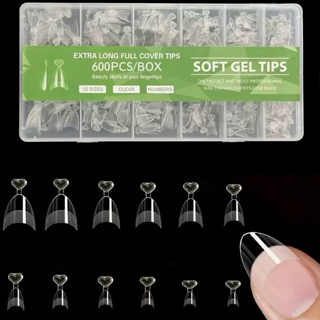 Tips transparentes extra largos full cover 12 tamaños 600 pcs