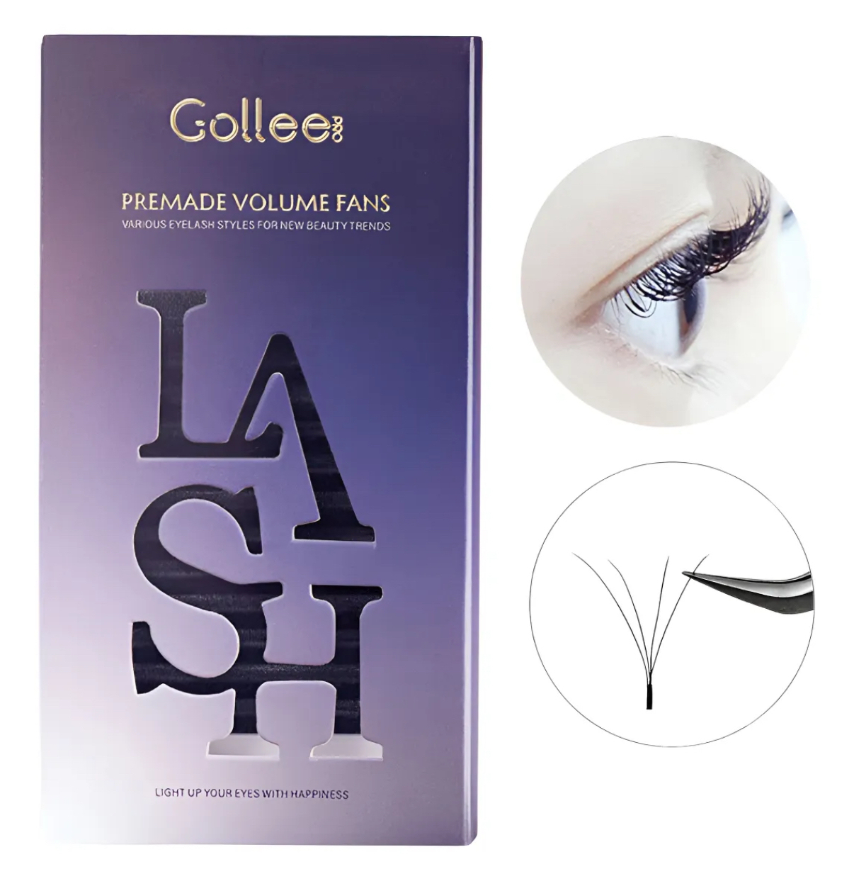 Blister Pestañas Prearmadas Gollee 4D Negro Curvatura D 0.07mm