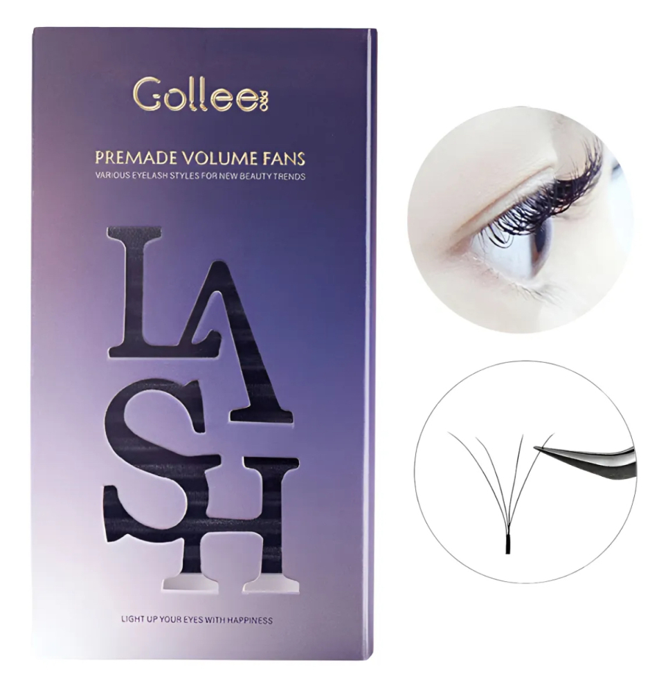Blister Pestañas Prearmadas Gollee 4D Negro Curvatura D 0.07mm