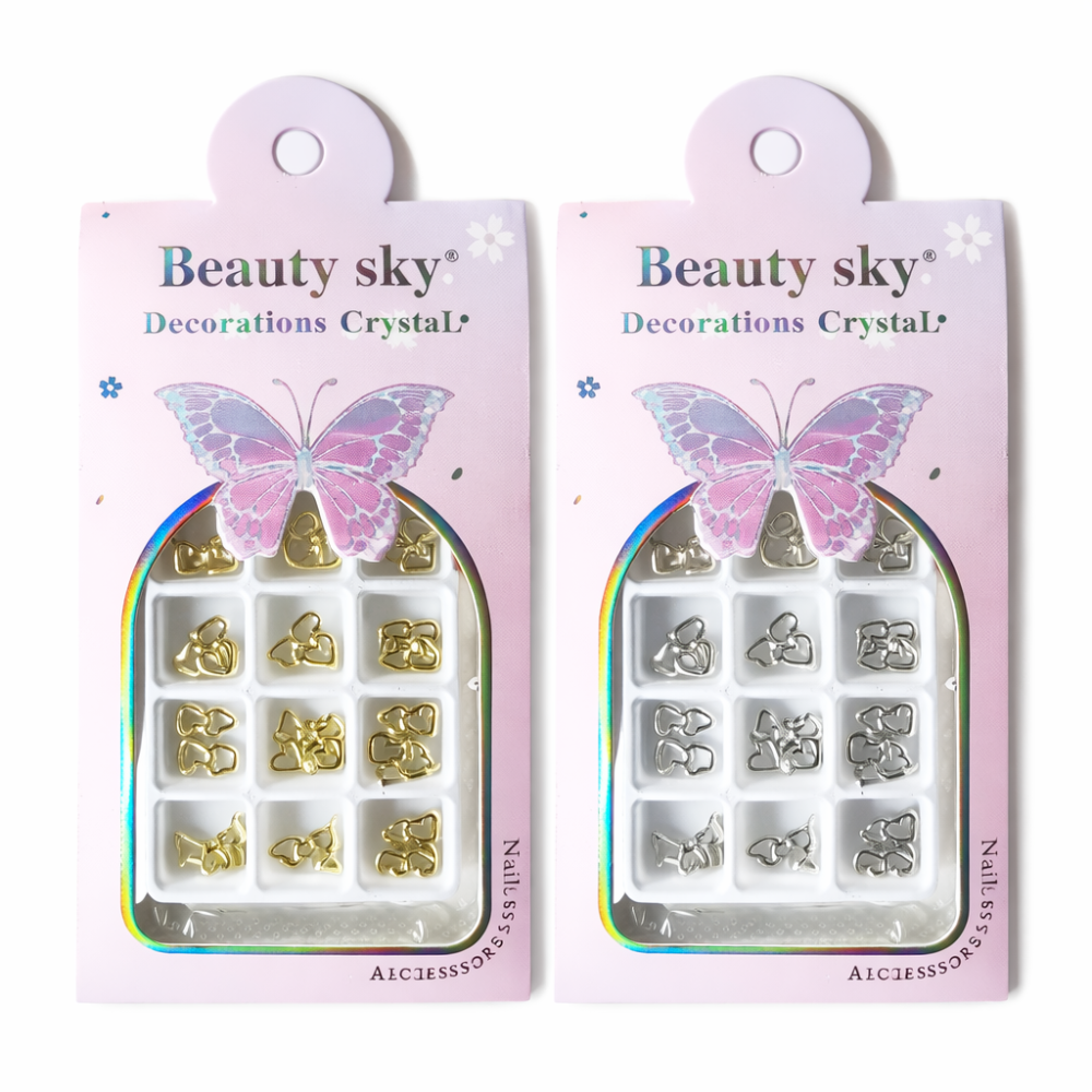 Decoraciones metálicas corazón  para uñas  /Paquete con 12 piezas