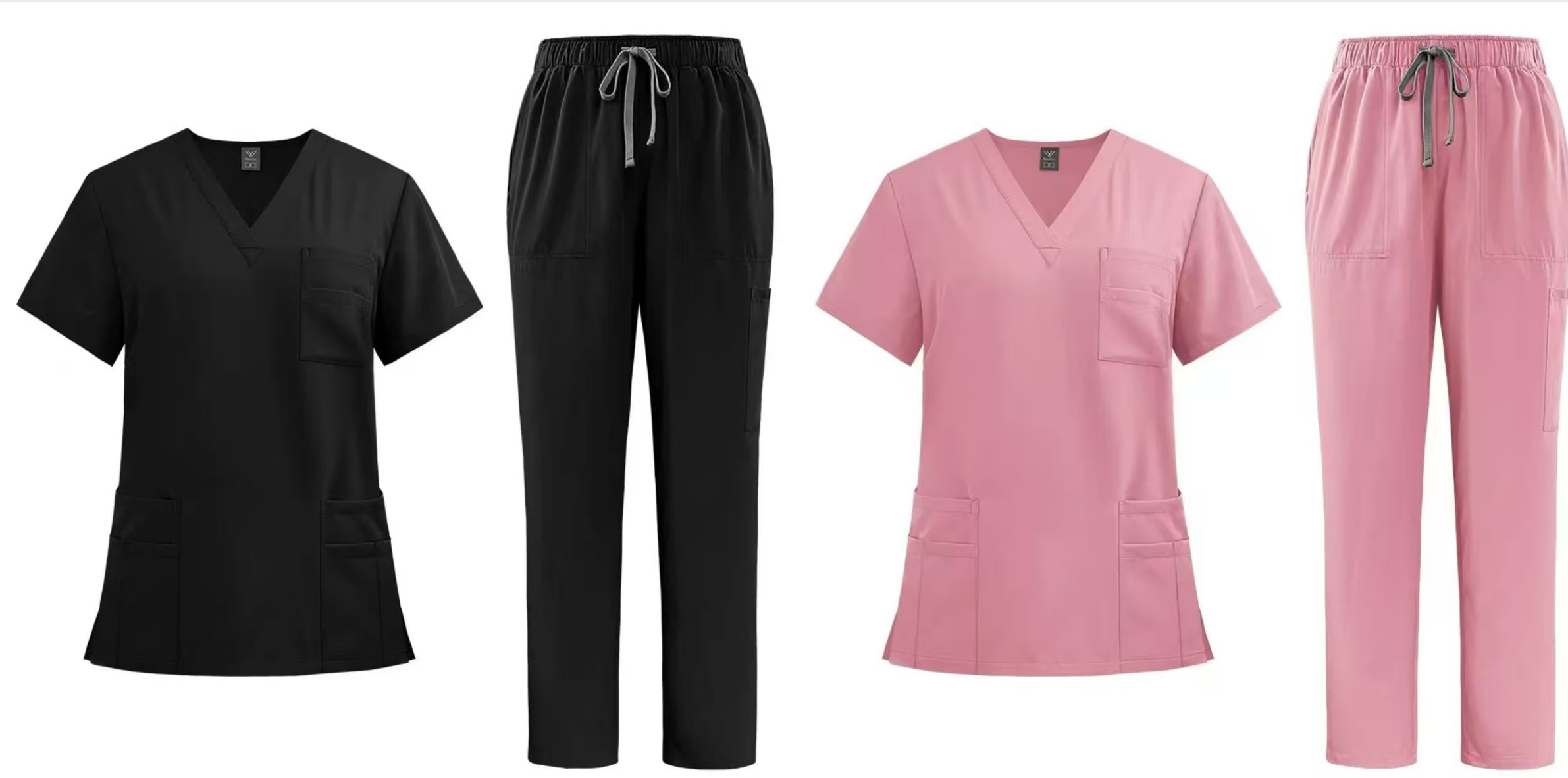 Uniforme cómodo y profesional – Conjunto de enfermería para clínica, spa y estética (negro/rosa)
