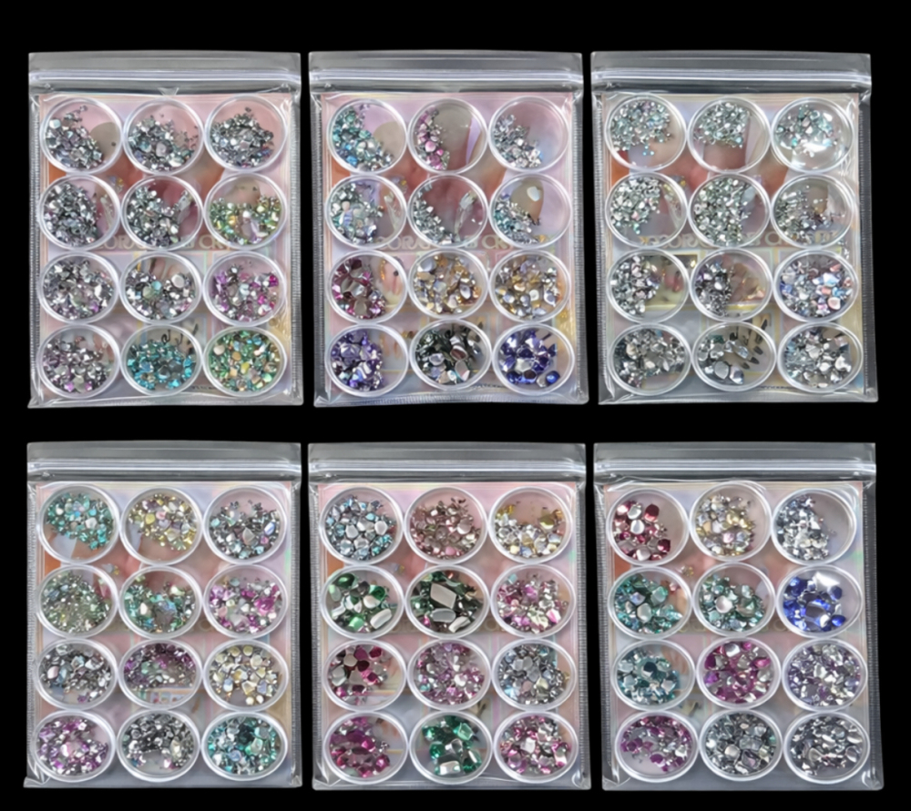Kit Cristales Uñas Multicolor Rhinestones Nail Art Decoración /Paquete con 12 piezas