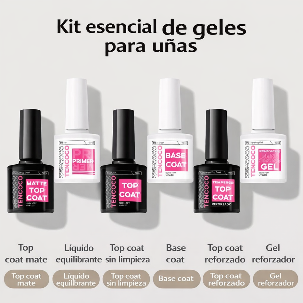 Set de Gel Funcional para Uñas (6 Piezas) – Brillo Duradero y Alta Adhesión /Caja con 6 piezas