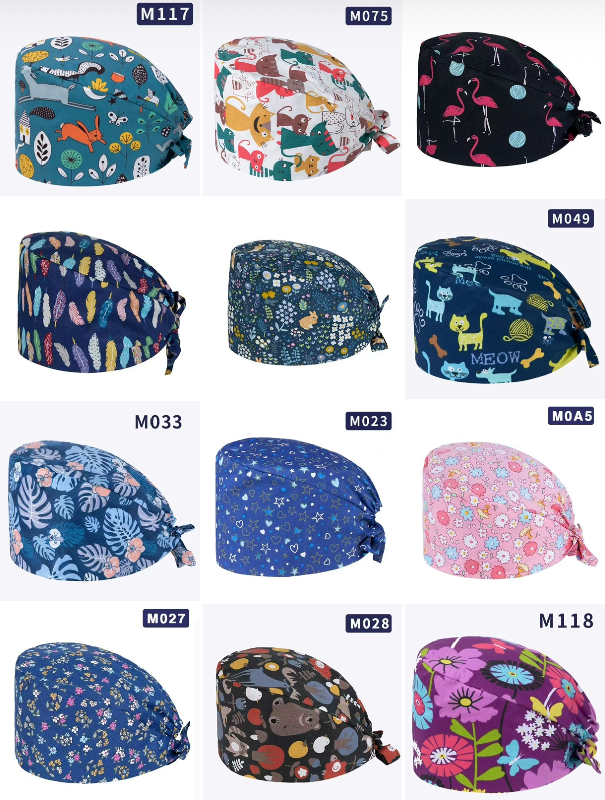 Gorro Quirúrgico Estampado – Ajustable y Transpirable /Paquete con 12 piezas