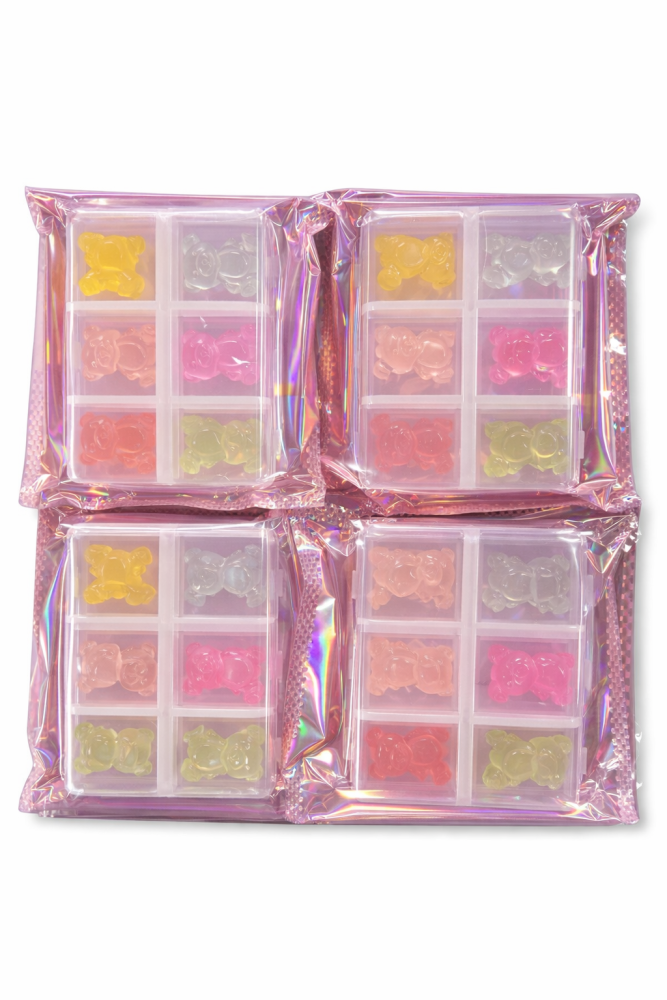 Decoración de Uñas Kawaii con Cajita (Set de Ositos Multicolor) /Paquete con 12 piezas