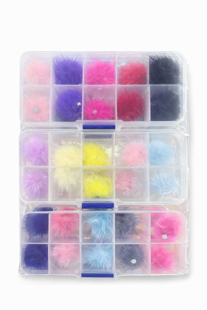Mini pompones decorativos para uñas / DIY accesorios de decoración /Paquete con 6 cajitas