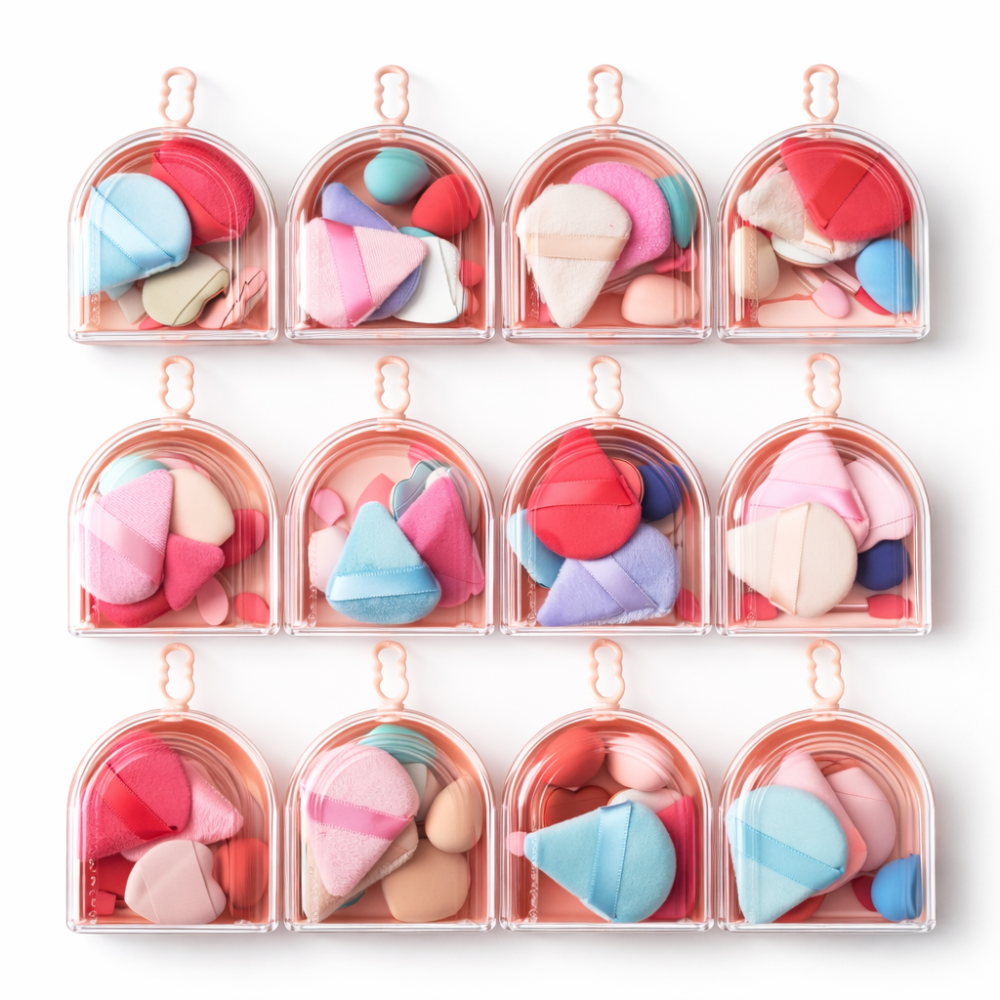 Set de esponjas de maquillaje con estuche /Paquete con 12 estuches