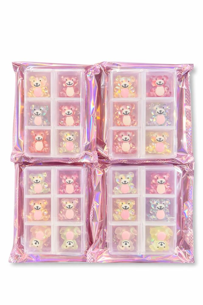 Decoración de Uñas Kawaii con Cajita (Set de Ositos Multicolor) /Paquete con 12 piezas