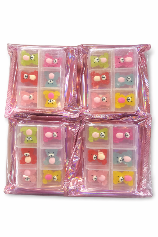 Decoración de Uñas Kawaii con Cajita (Set de Ositos Multicolor) /Paquete con 12 piezas