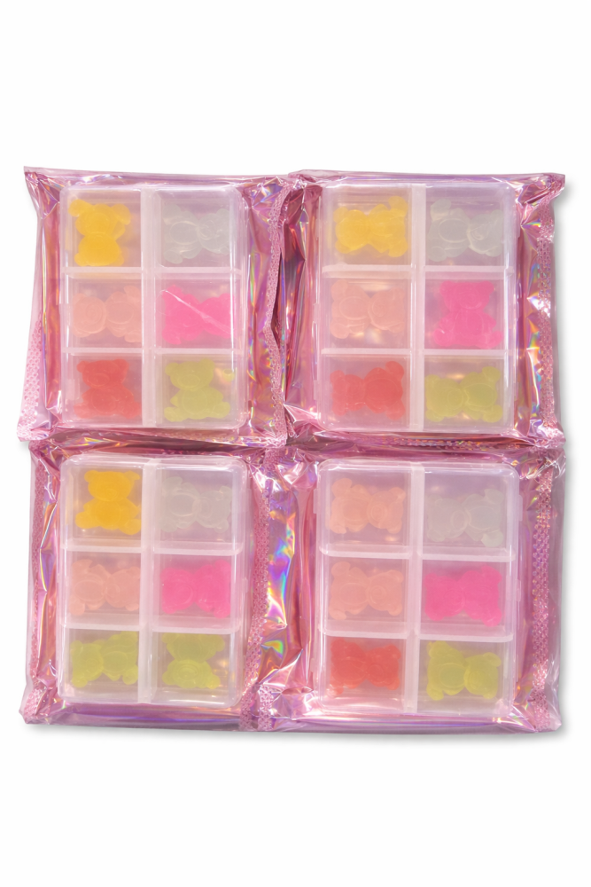 Decoración de Uñas Kawaii con Cajita (Set de Ositos Multicolor) /Paquete con 12 piezas