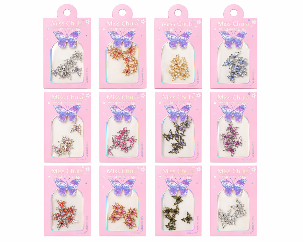 Decoración de uñas mariposa con cristales 3D  /Paquete con 12 piezas