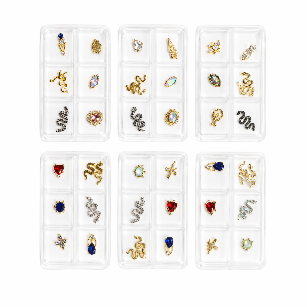 Dijes 3D para Uñas con Cristales y Diseños Variados /Paquete con 12 piezas