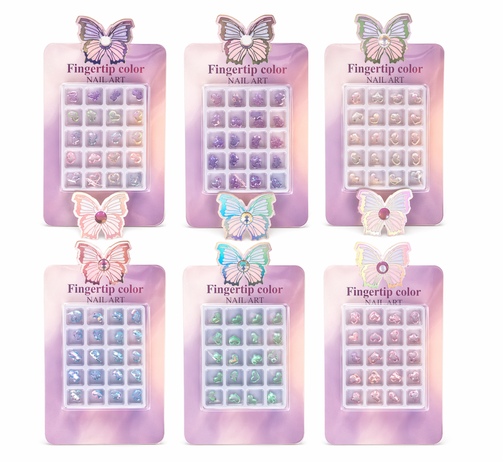 Decoración de uñas corazones 3D brillante (set multicolor) /Paquete con 12 piezas