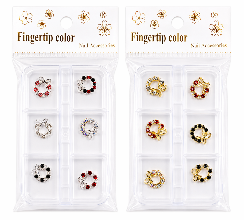 Decoraciones Navidad metálicas para uñas -Set de 6 piezas surtidas /Paquete con 12 piezas.