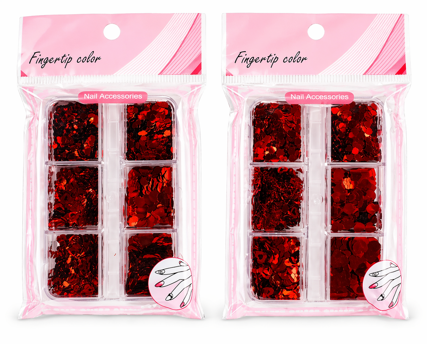 Decoración de Uñas con Glitter Corazones Rojos /Paquete con 12 Piezas